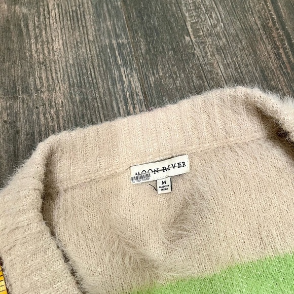 Anthropologie Moon River Women Cozy Soft Block Stripe Cardigan Sweater Size M - Picture 10 of 15